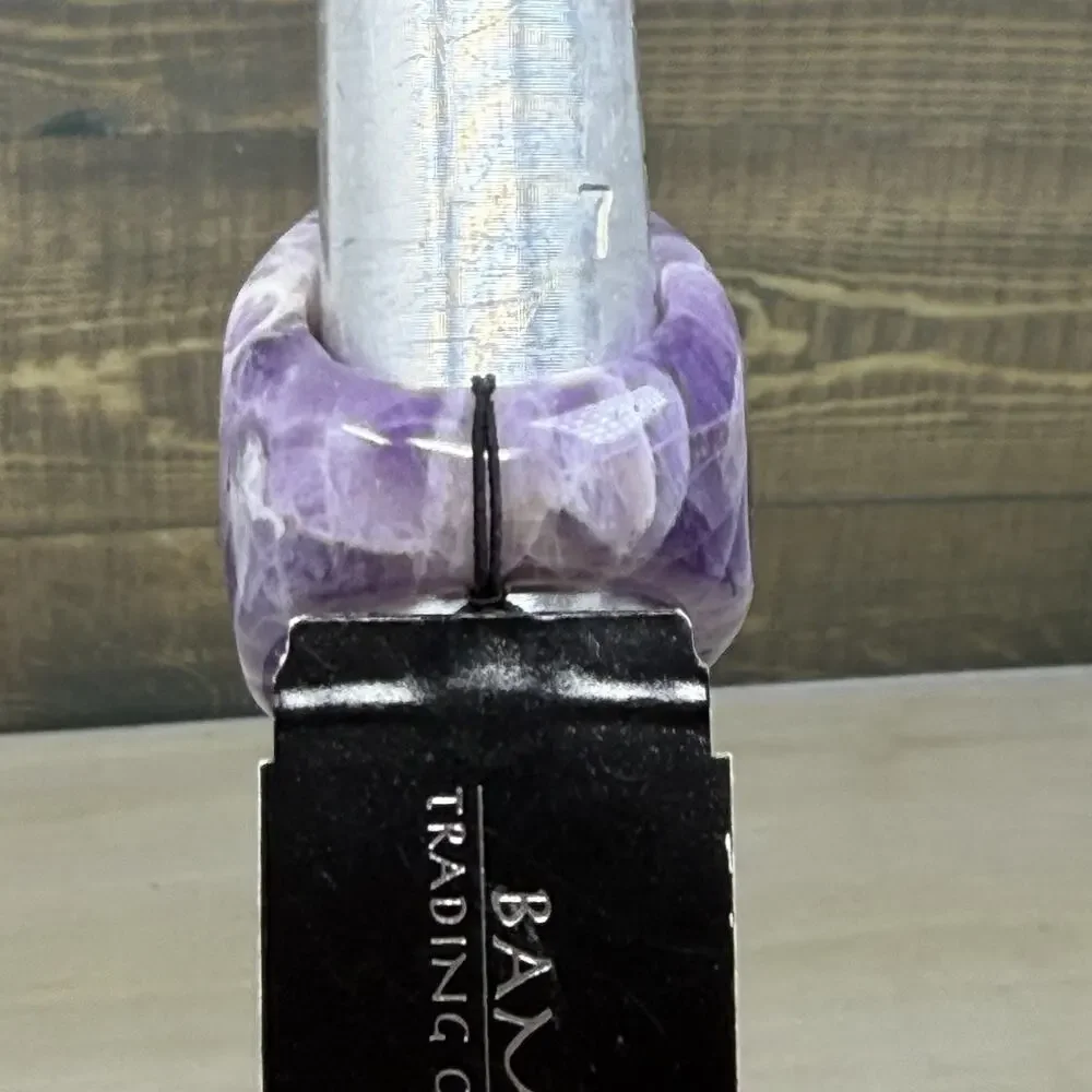 Chunky One Piece Purple Amethyst Raised Face Polished Stone Ring Size 8